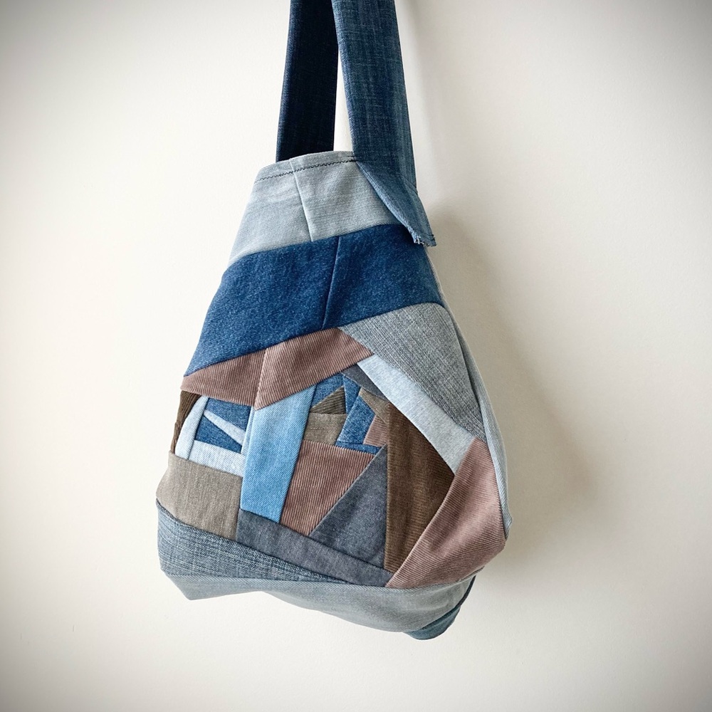 joodito origami japanese boro crossbody denim patchwork denim jean hobo tote bag